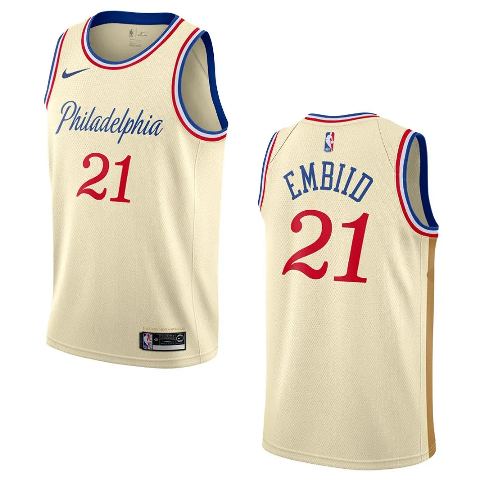 Embiid #21 Sixers Cream Jersey