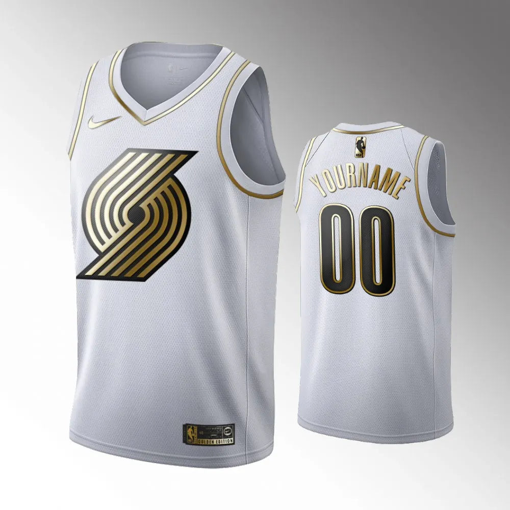 Blazers White Golden Edition Custom Jersey