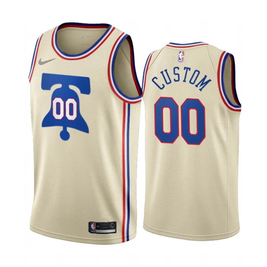 Nike 76ers Cream Custom Jersey