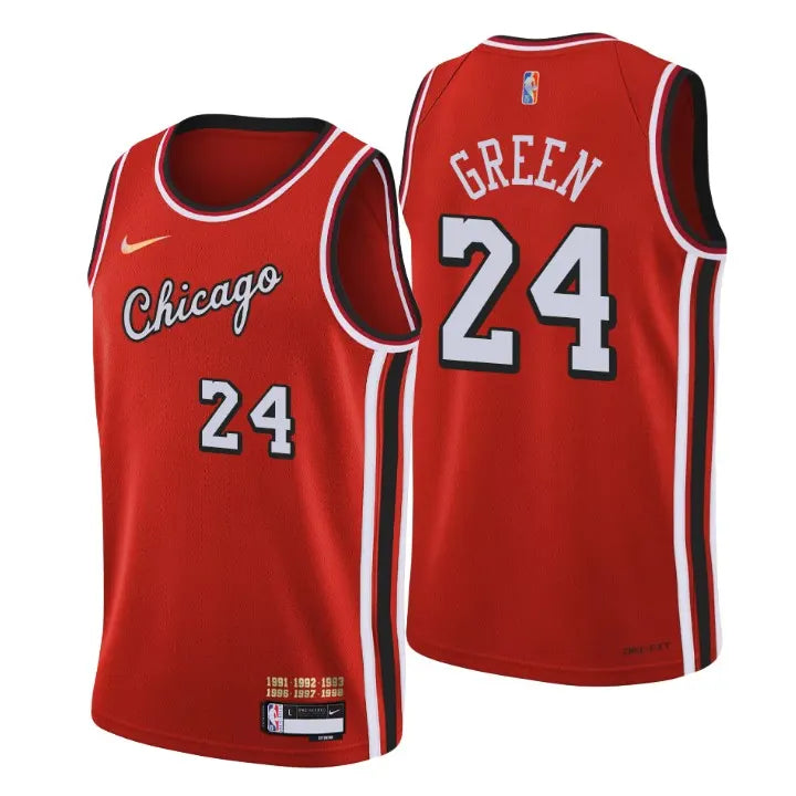 Bulls Green #24 Red Jersey