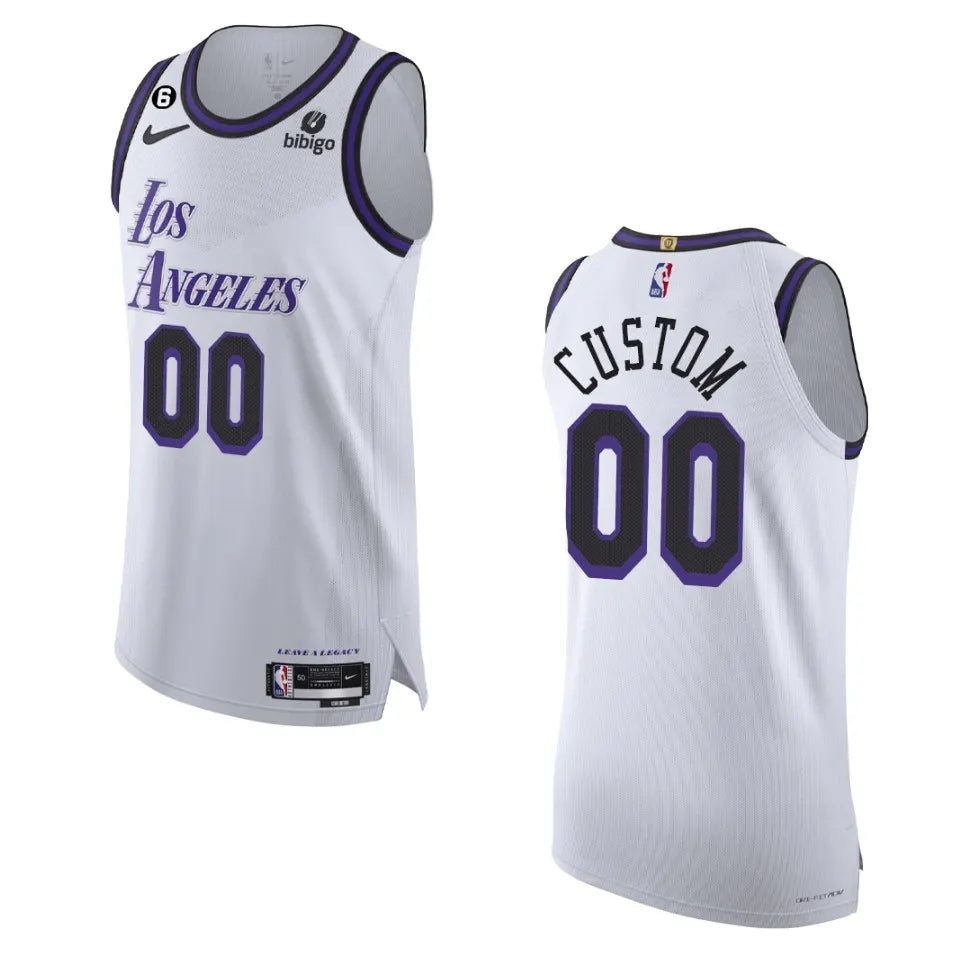 purple Nike Lakers White Custom Jersey