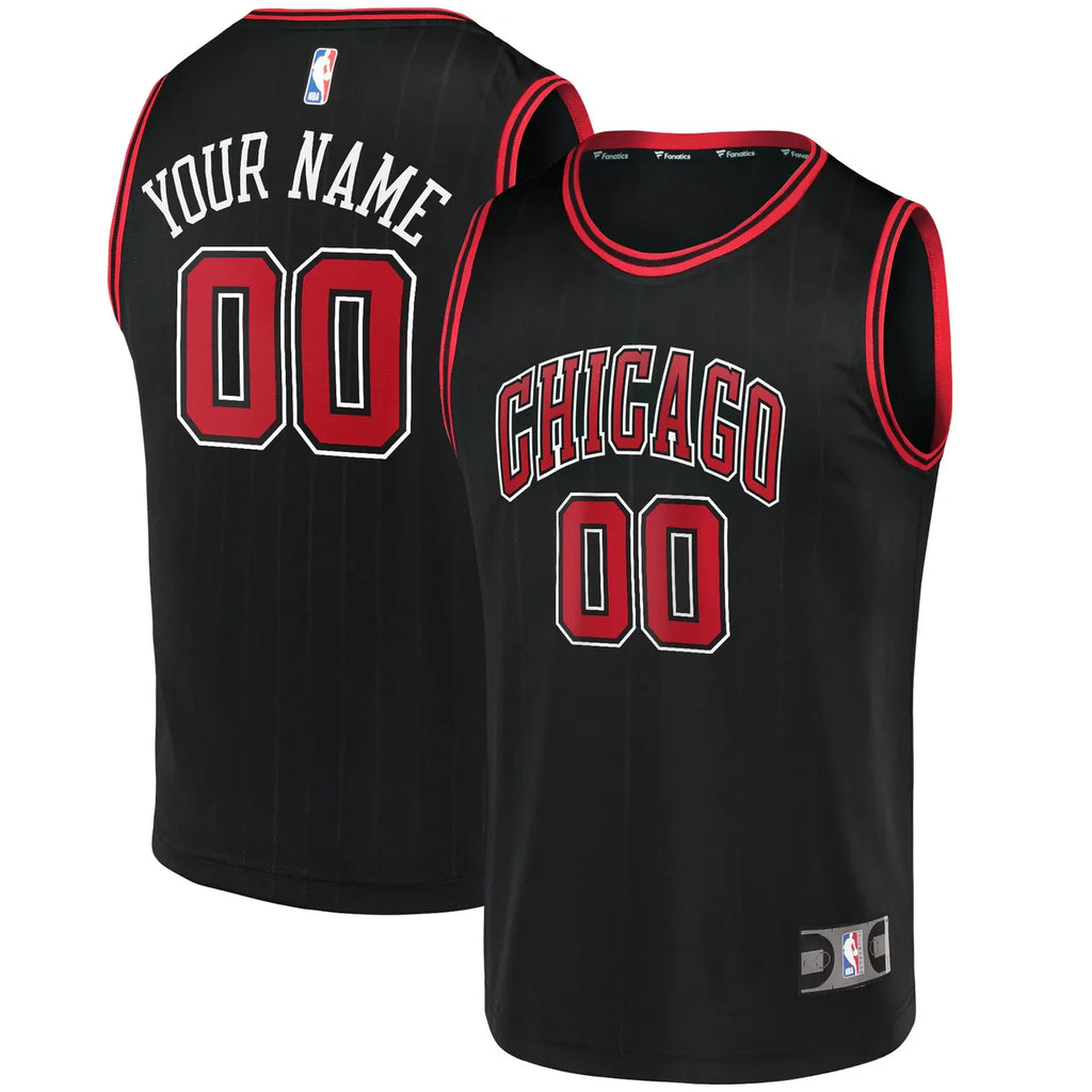 Bulls Black Custom Jersey Red Trim - Hình 2