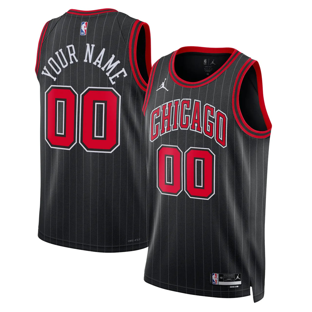 custom Jordan Bulls Black Pinstripe Jersey