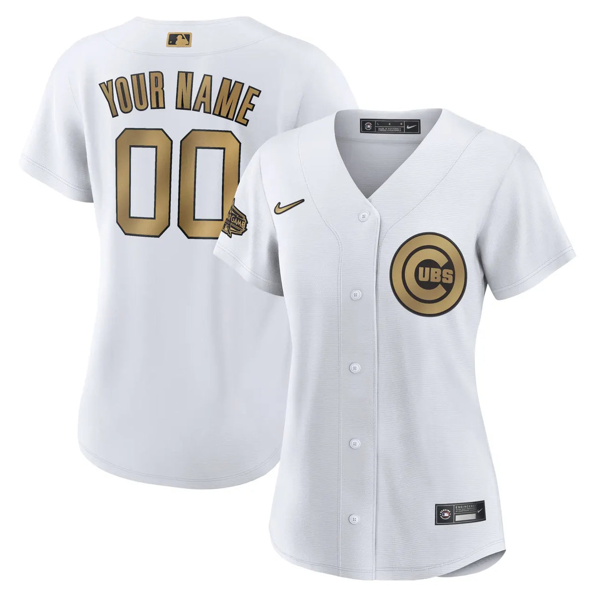 Cubs White Gold Custom Jersey