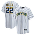 Yelich Brewers White Pinstripe Jersey