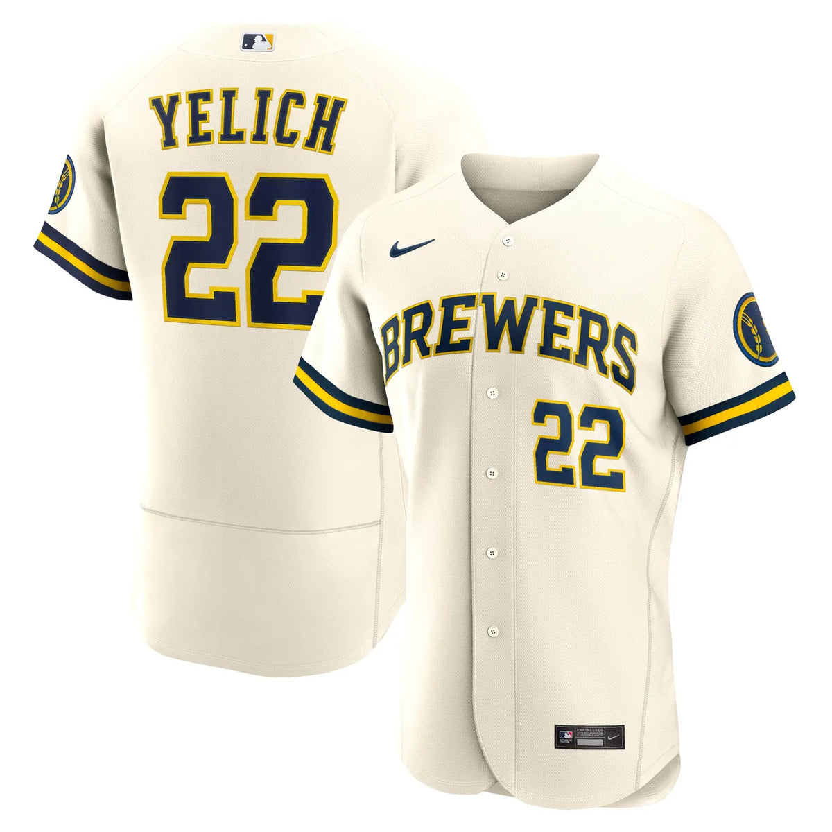 nike authentic Yelich Brewers Cream Jersey