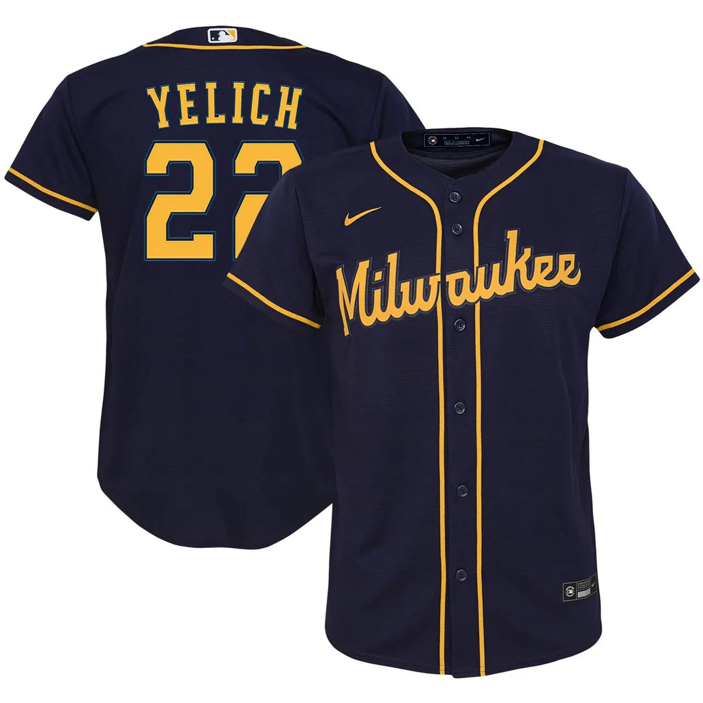 nike Yelich Brewers Cream Jersey - Hình 11