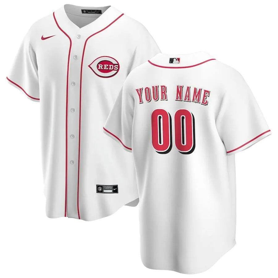 Reds White Custom Home Jersey