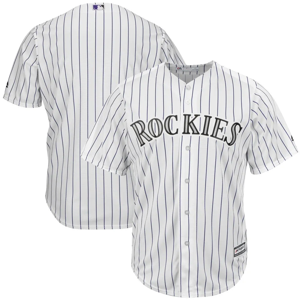 majestic Rockies White Pinstripe Jersey