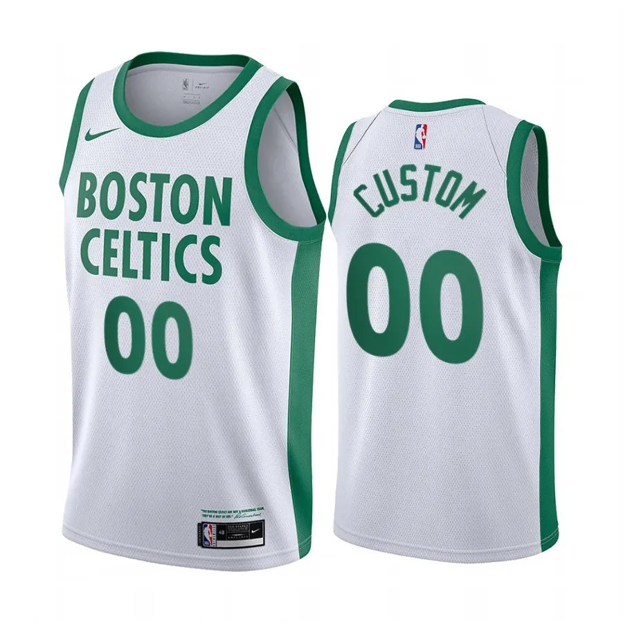 Celtics White Custom Jersey nike green