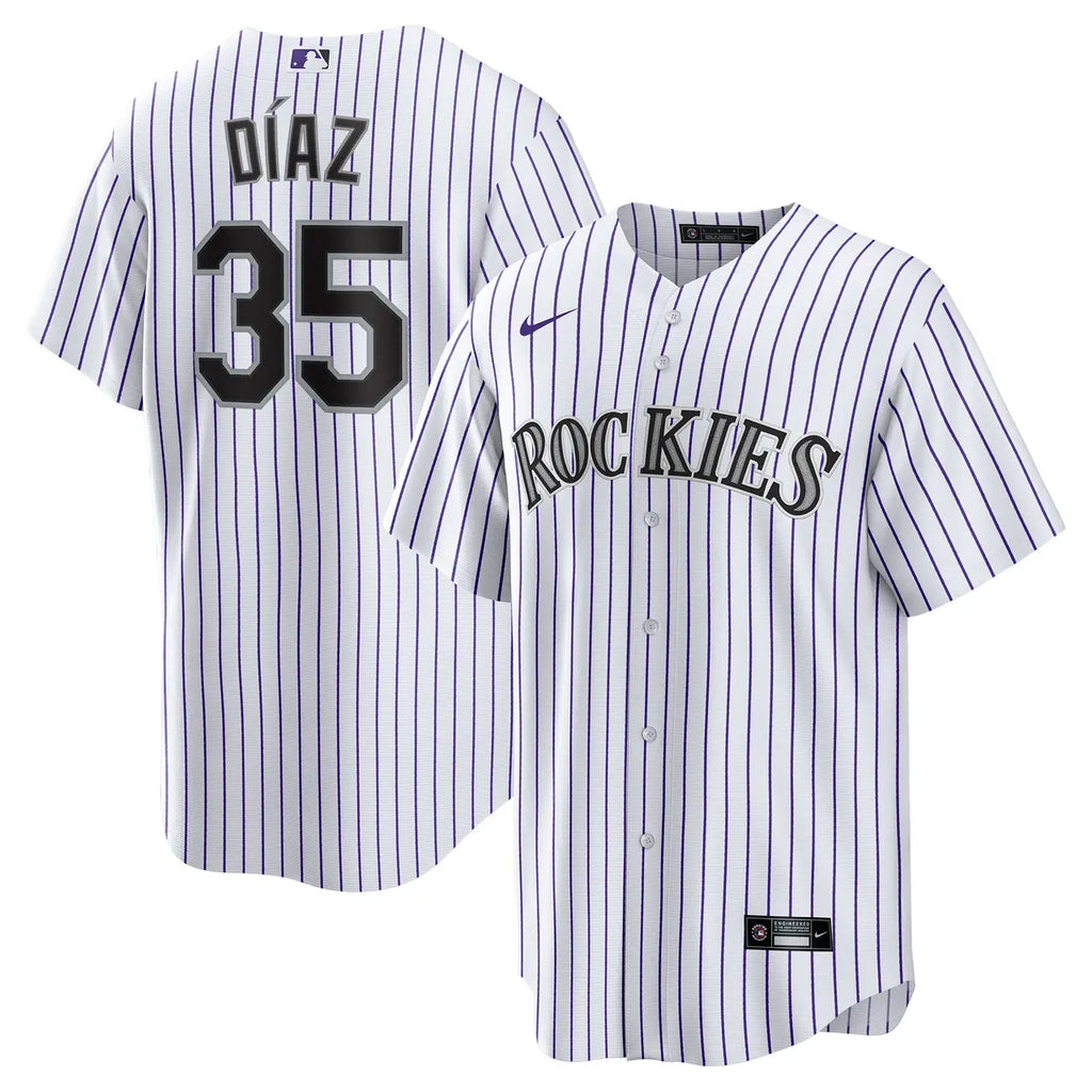 Rockies Diaz White Pinstripe Jersey - Hình 2