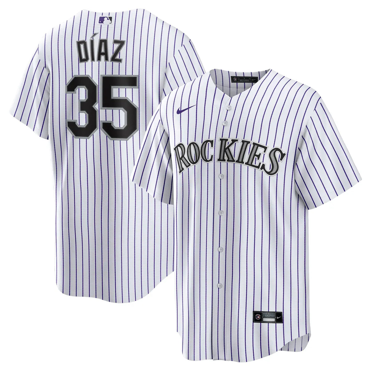 Rockies Diaz White Pinstripe Jersey - Hình 2