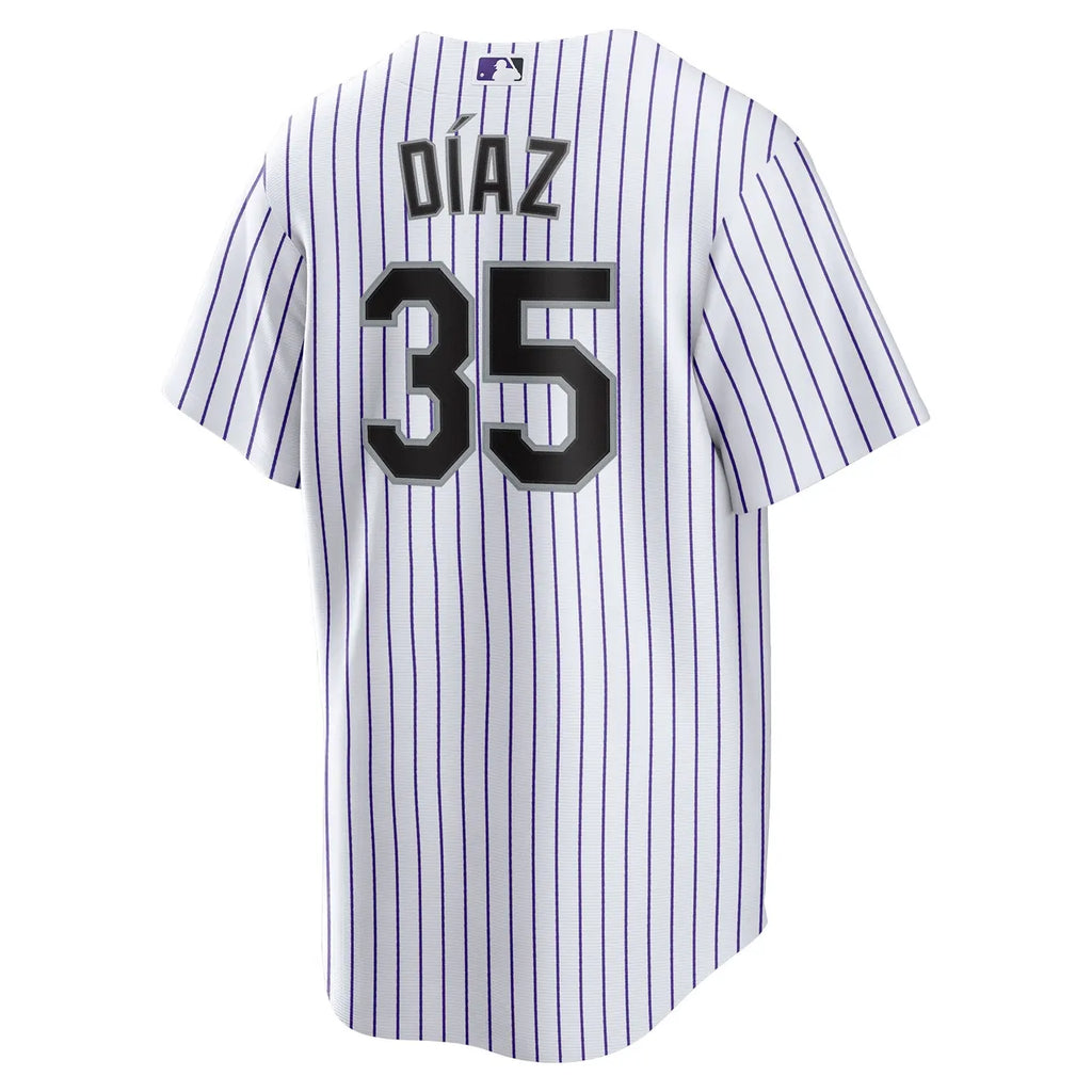 Rockies Diaz White Pinstripe Jersey - Hình 4