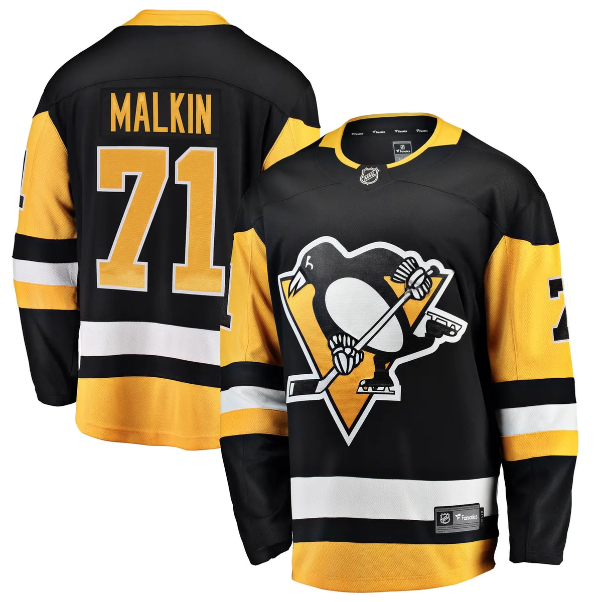 black gold Fanatics Malkin Penguins Jersey - Hình 2