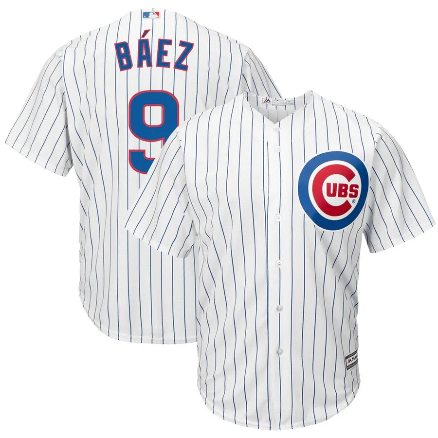 Majestic Baez Cubs Pinstripe Jersey