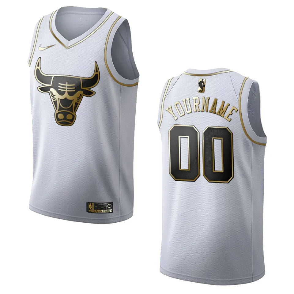 Bulls White Golden Custom Jersey