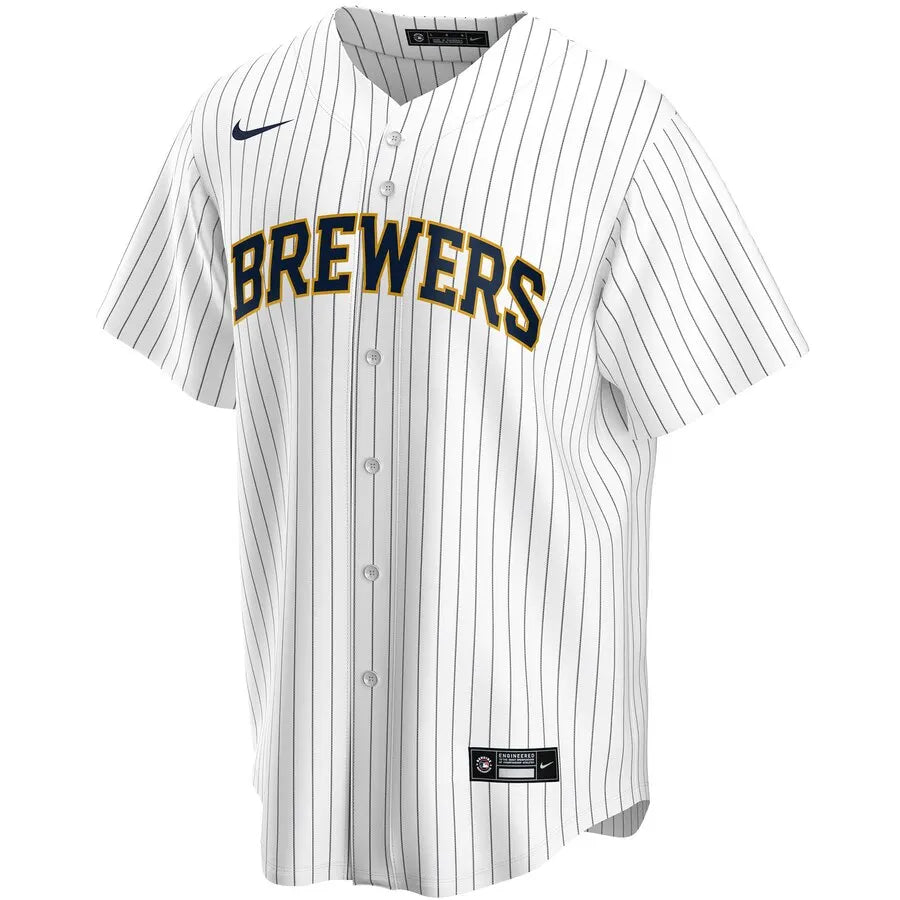 nike Brewers White Pinstripe Custom Jersey - Hình 2