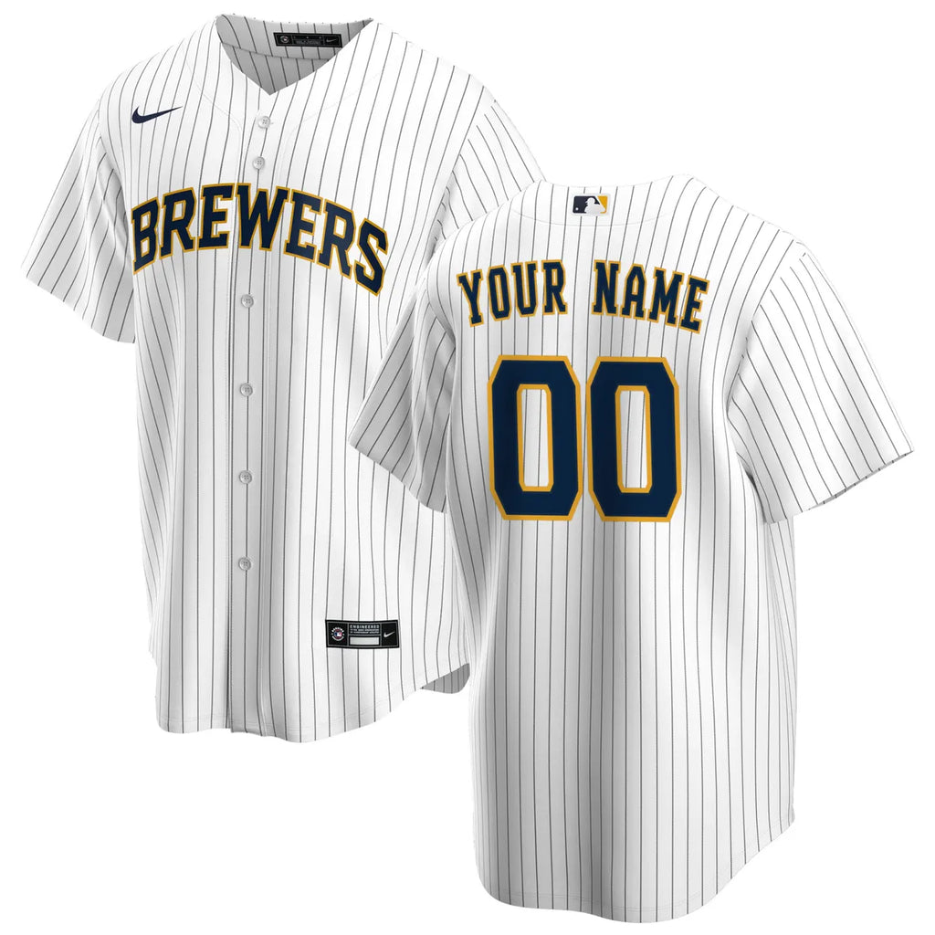 Brewers White Pinstripe Custom Jersey - Hình 2