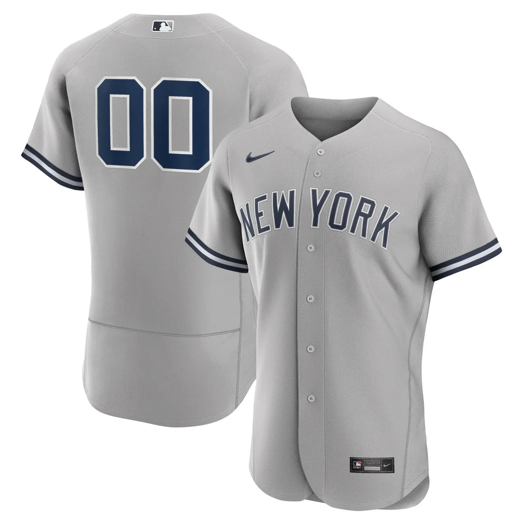 nike custom Yankees Gray Road Jersey
