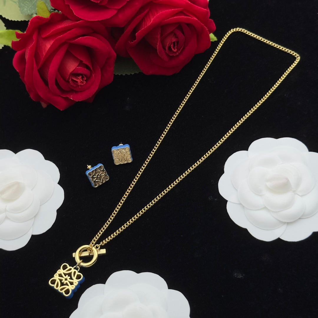 LOEWE ANAGRAM BLUE GOLD NECKLACE
